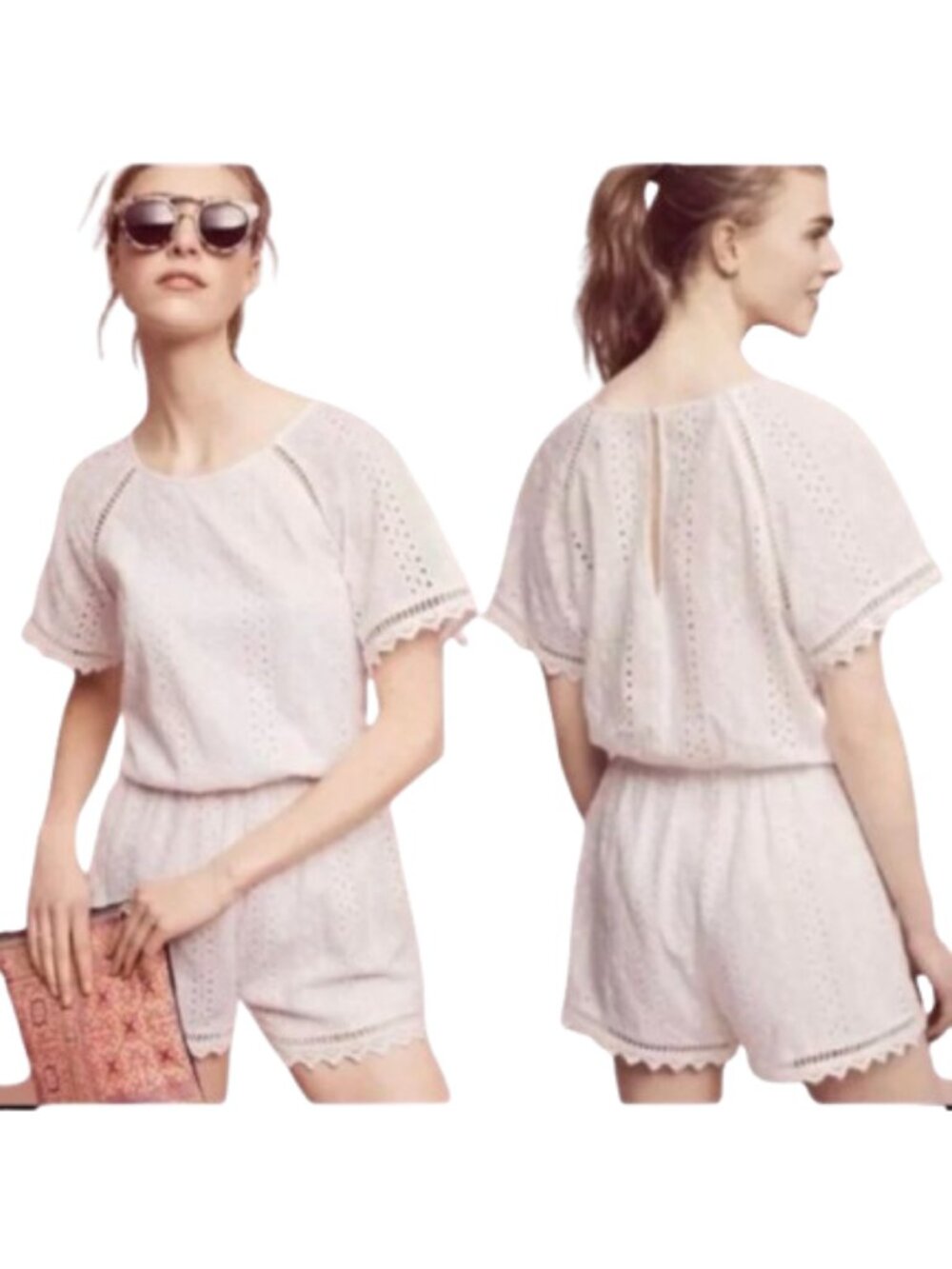 Anthropologie Elevenses White Eyelet Cutout Romper
